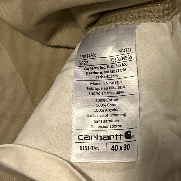 NWOT Carhartt Men’s 40x30 Loose Fit Canvas Utility Work Pant Tan B151-TAN - Picture 9 of 14